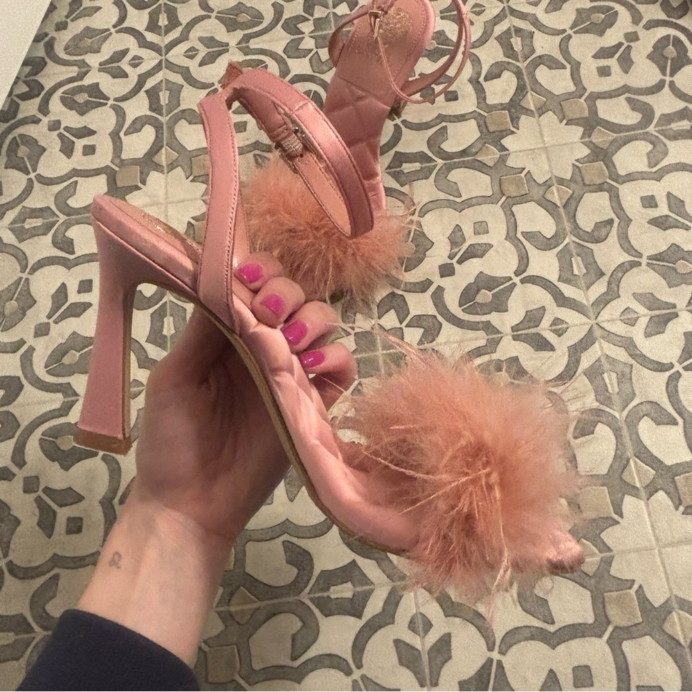 Vince Camuto | Blush “Penely” Feather Ankle-Strap Heels | Size 7 - Picture 9 of 16
